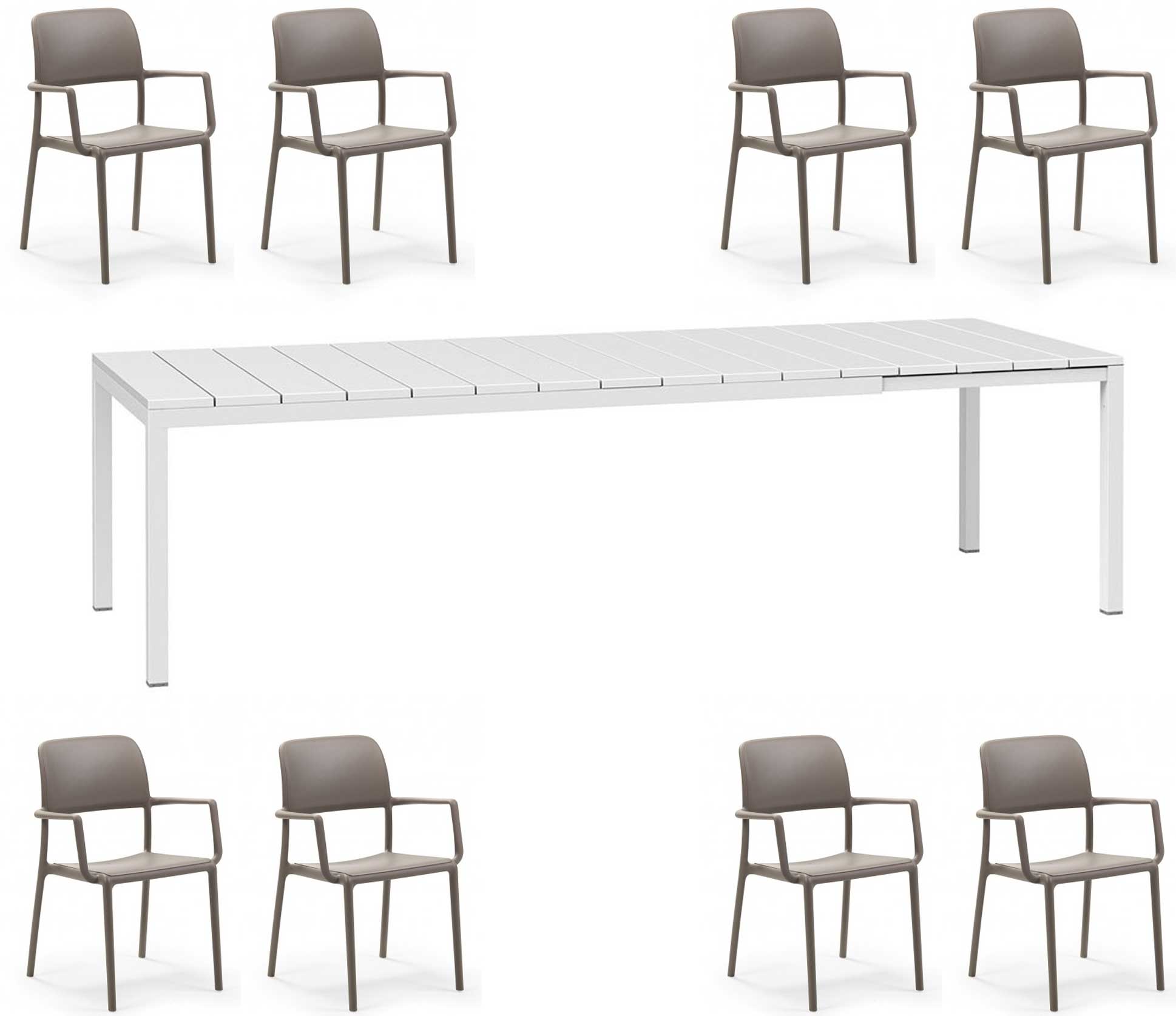 OFFRE : TABLE EXTENSIBLE RIO 210/280CM + 8 FAUTEUILS RIVA DANS LA COULEUR DE VOTRE CHOIX
