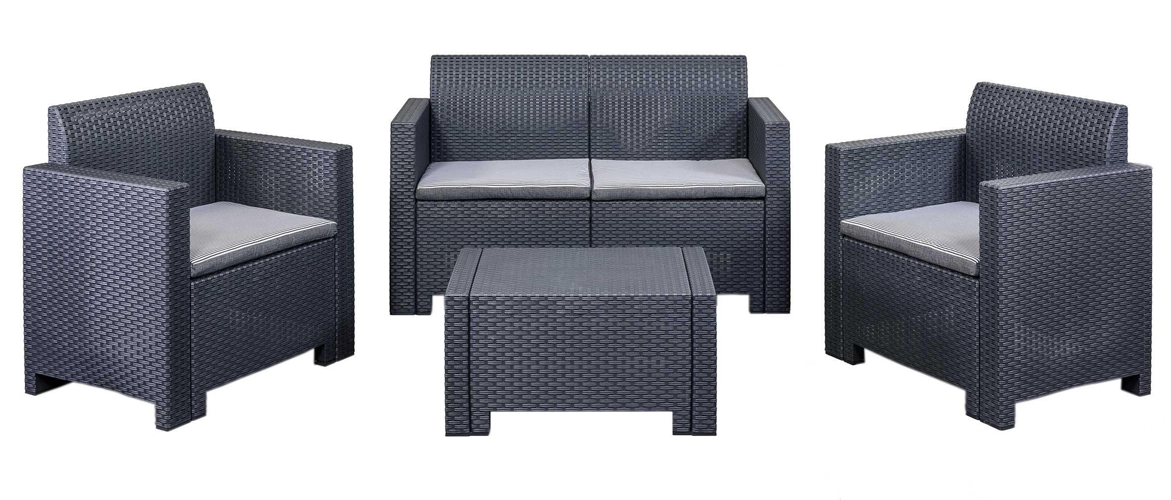 SALOTTO DA GIARDINO IN POLYRATTAN NEW STAR ANTRACITE CON CUSCINI