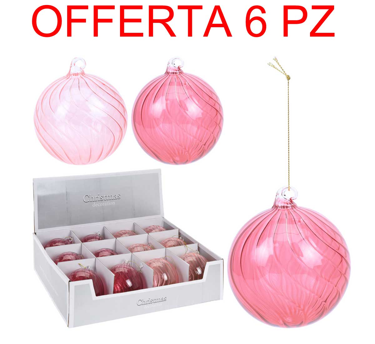 OFFERTA 6 PALLINE 8CM ROSA FLUO ASSORTITE
