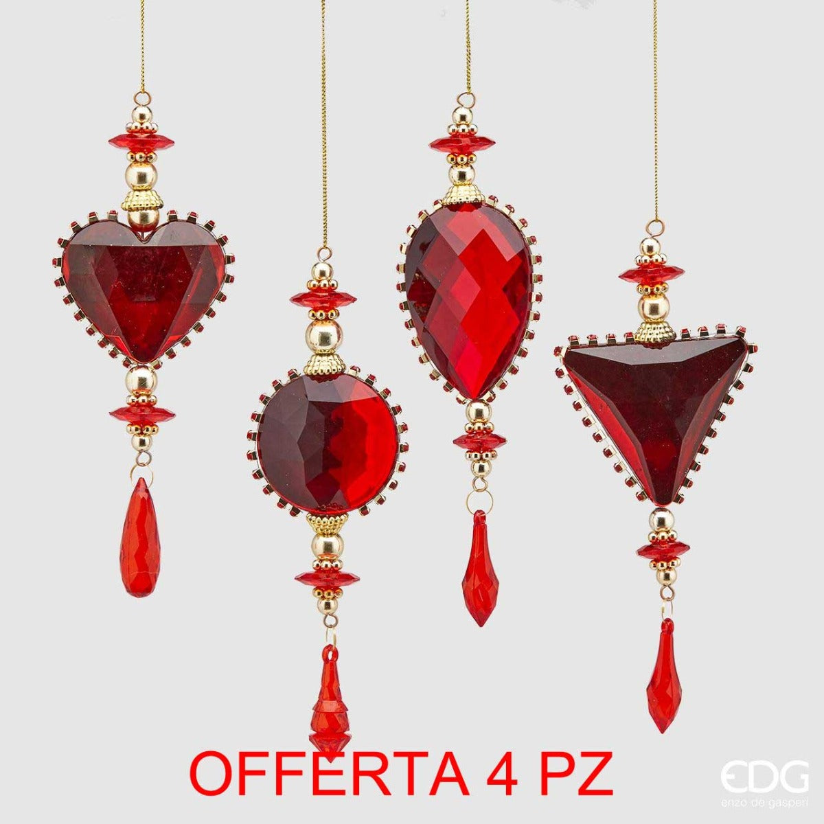 OFFERTA 4 PENDENTI ASSORTITI COLOR ROSSO/ORO 19CM