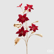RAMO ARTIFICIALE CON STELLA DI NATALE ROSSA STELO ORO H90CM
