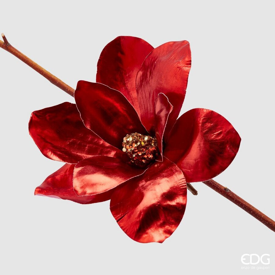 CLIP CON FIORE MAGNOLIA ROSSA 20CM