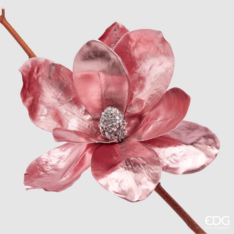 CLIP CON FIORE MAGNOLIA ROSA 20CM