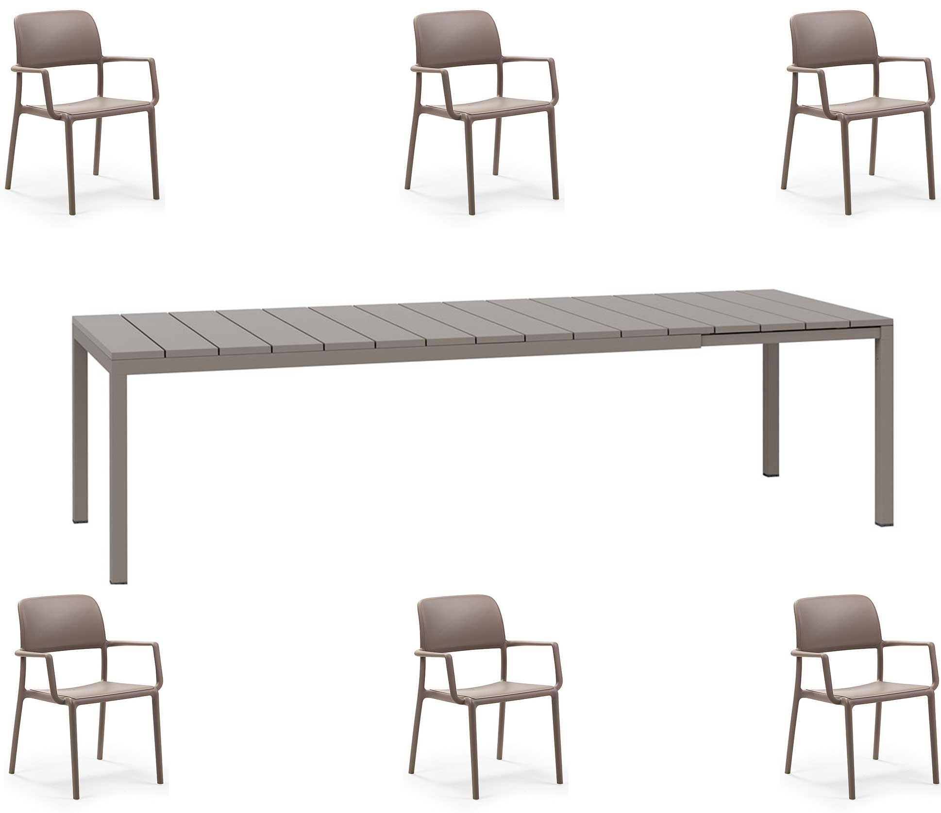 ANGEBOT: AUSZIEHBARER RIO-TISCH 210/280 CM + 6 RIVA-SESSEL IN IHRER FARBWAHL