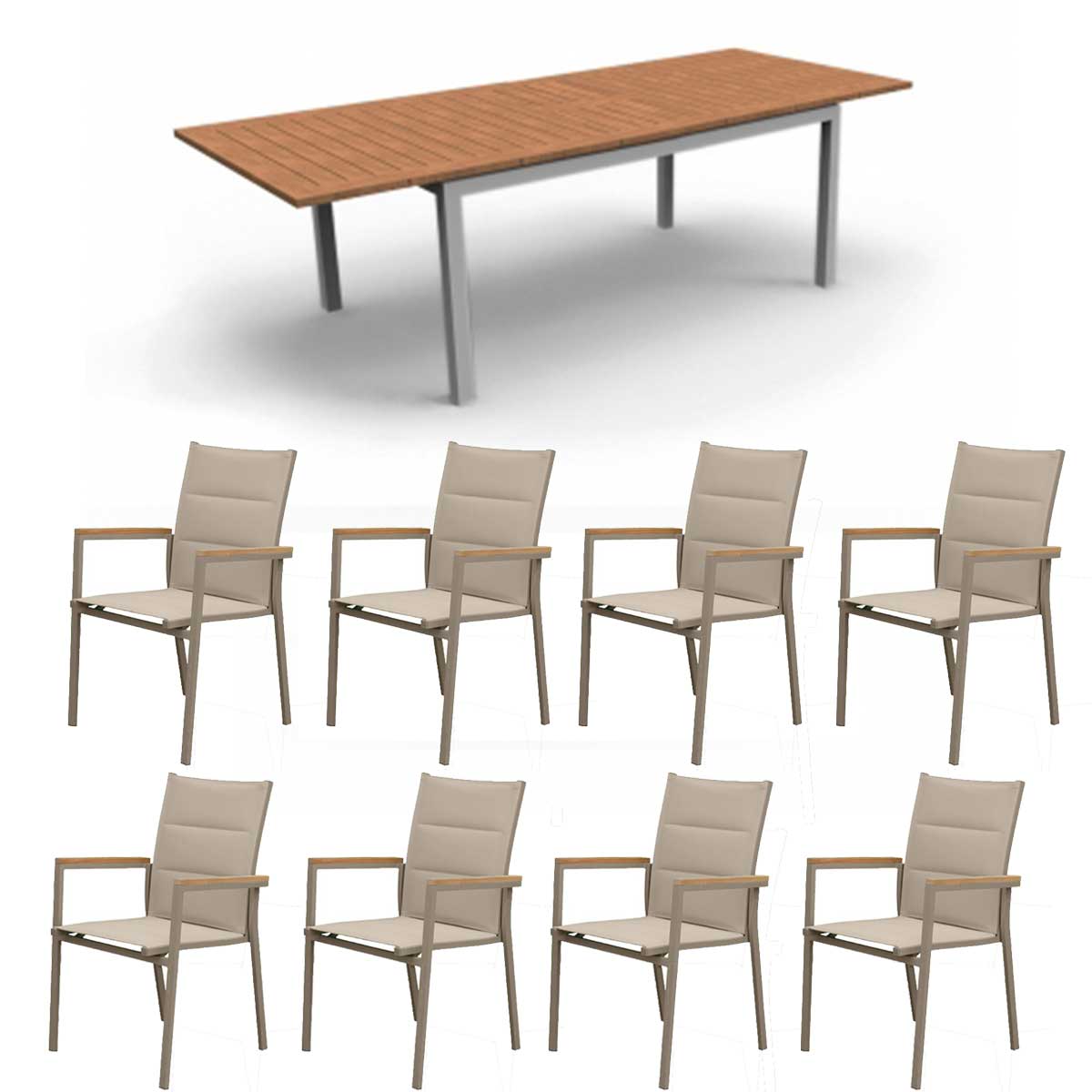 OFFERTA TAVOLO TIMBER TEAK ALLUNGABILE 200/280 CM+ 8 POLTRONE