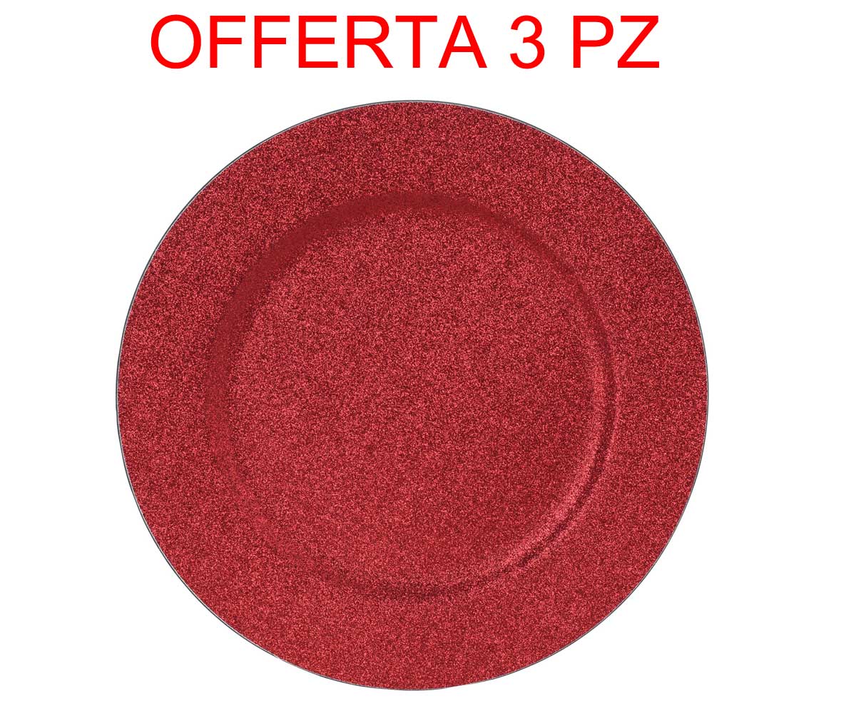 OFFERTA 3 SOTTOPIATTO GLITTER ROSSO 33CM