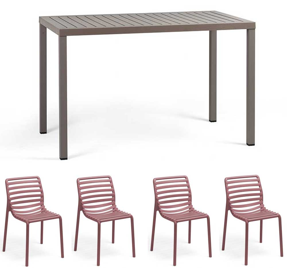 OFFERTA TAVOLO CUBE 120X70 TORTORA +4 SEDIE DOGA MARSALA