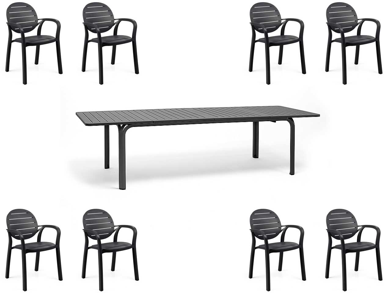 OFFERTA TAVOLO ALLUNGABILE ALLORO 210/280 CM +8 POLTRONE PALMA COLORE A SCELTA
