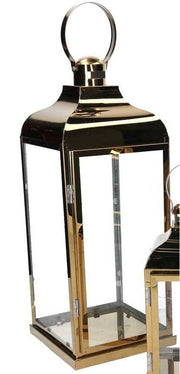 LANTERNA IN METALLO ORO QUADRA 17,5X17,5H43/52CM