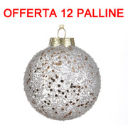 OFFERTA  12 PALLINE DI NATALE 8CM CON GLITTER ORO TRASPARENTE