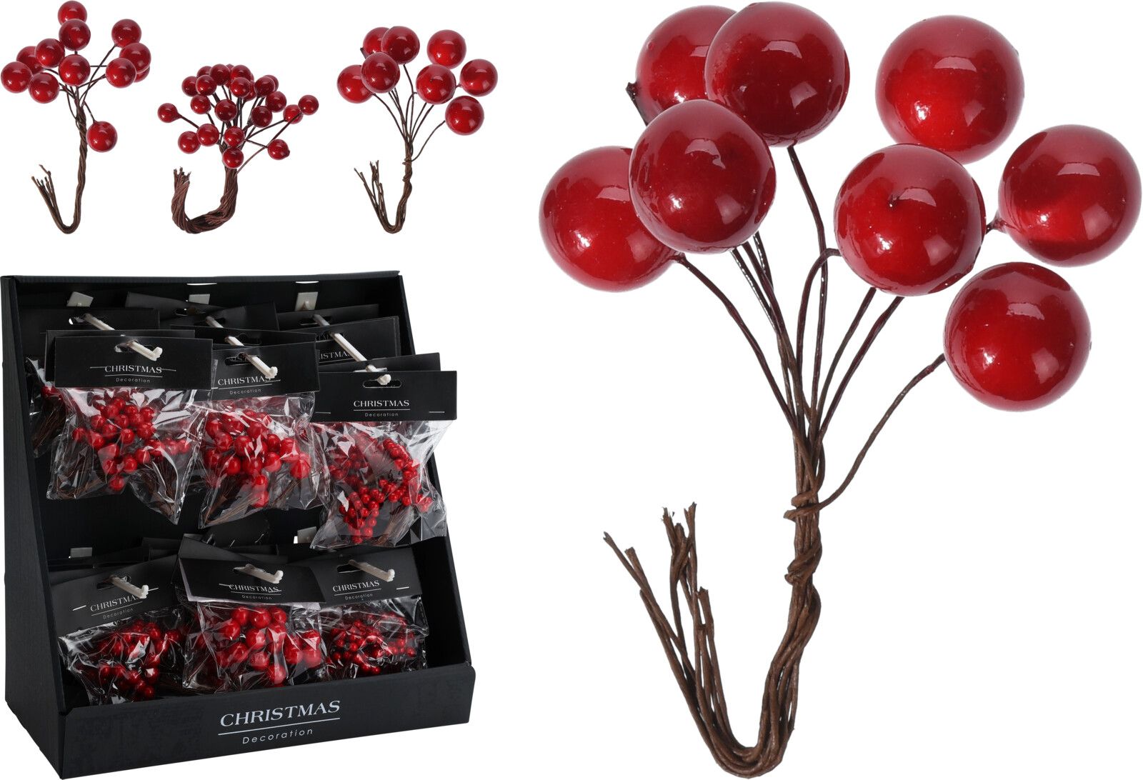 Set 36 Rami di Bacche Rosse Natalizie Assortite S-M-L