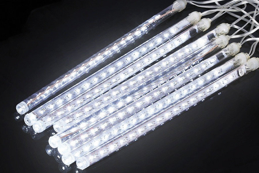 TENDA 12 TUBI CON 576 LED PROLUNGABILE BIANCO FREDDO DA ESTERNO EFFETTO PIOGGIA 3X0.8 MT