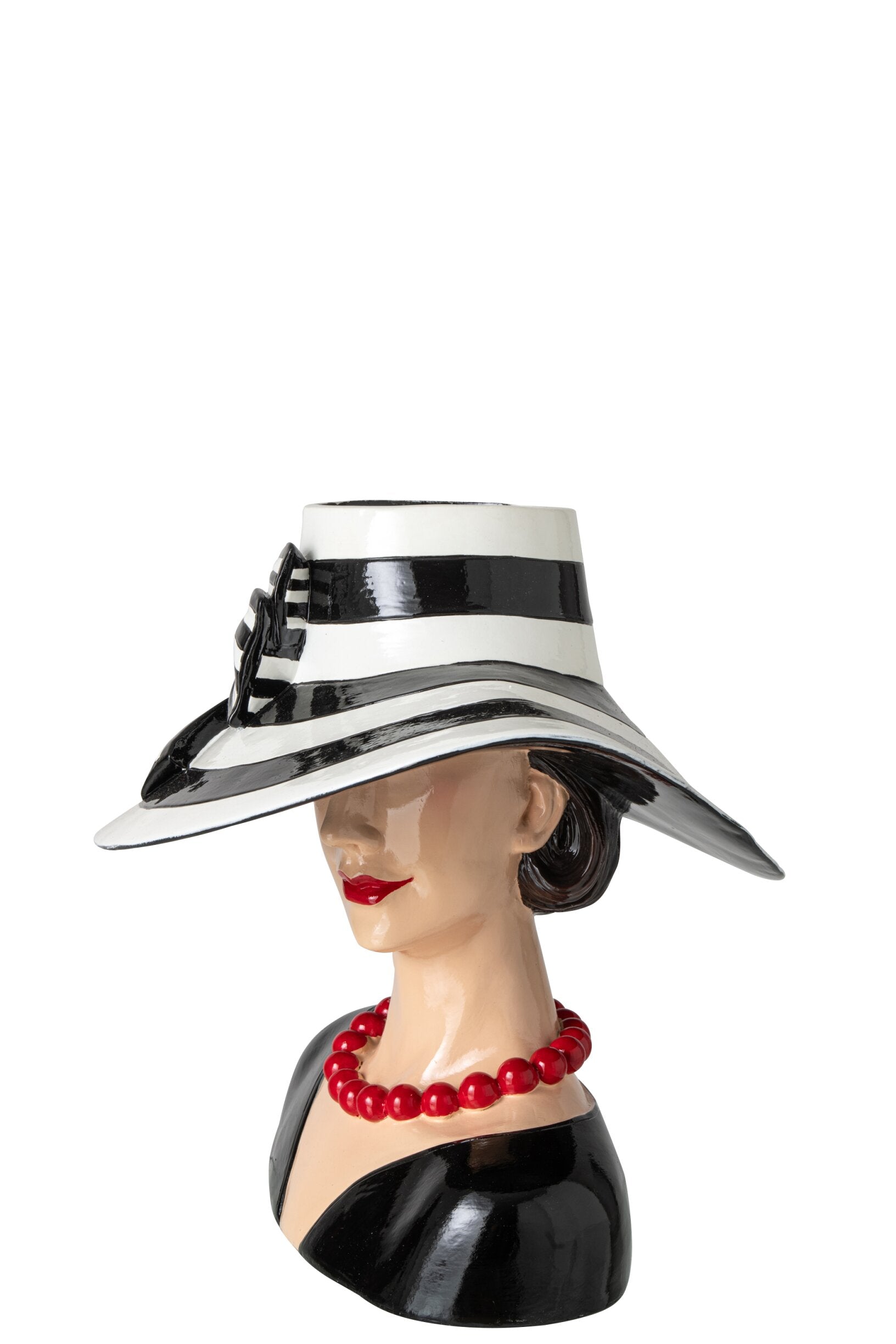 Vaso Donna Cappello Resina 34.5x26.5x29.5 cm Nero Rosso