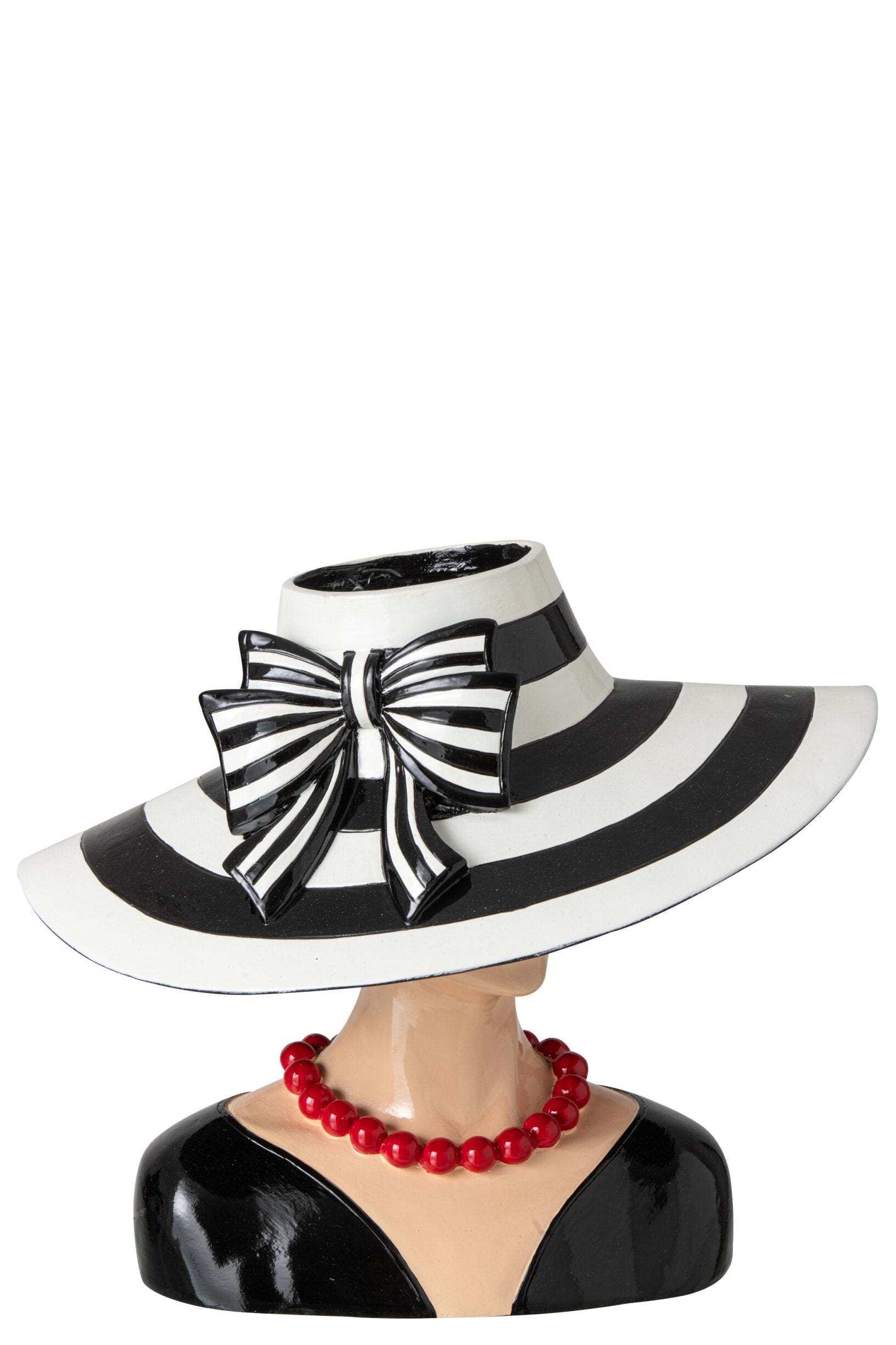 Vaso Donna Cappello Resina 34.5x26.5x29.5 cm Nero Rosso
