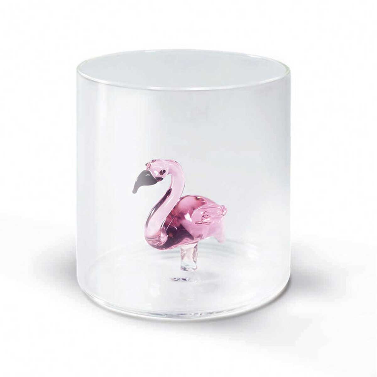BICCHIERE DA ACQUA FENICOTTERO ROSA IN VETRO SOFFIATO