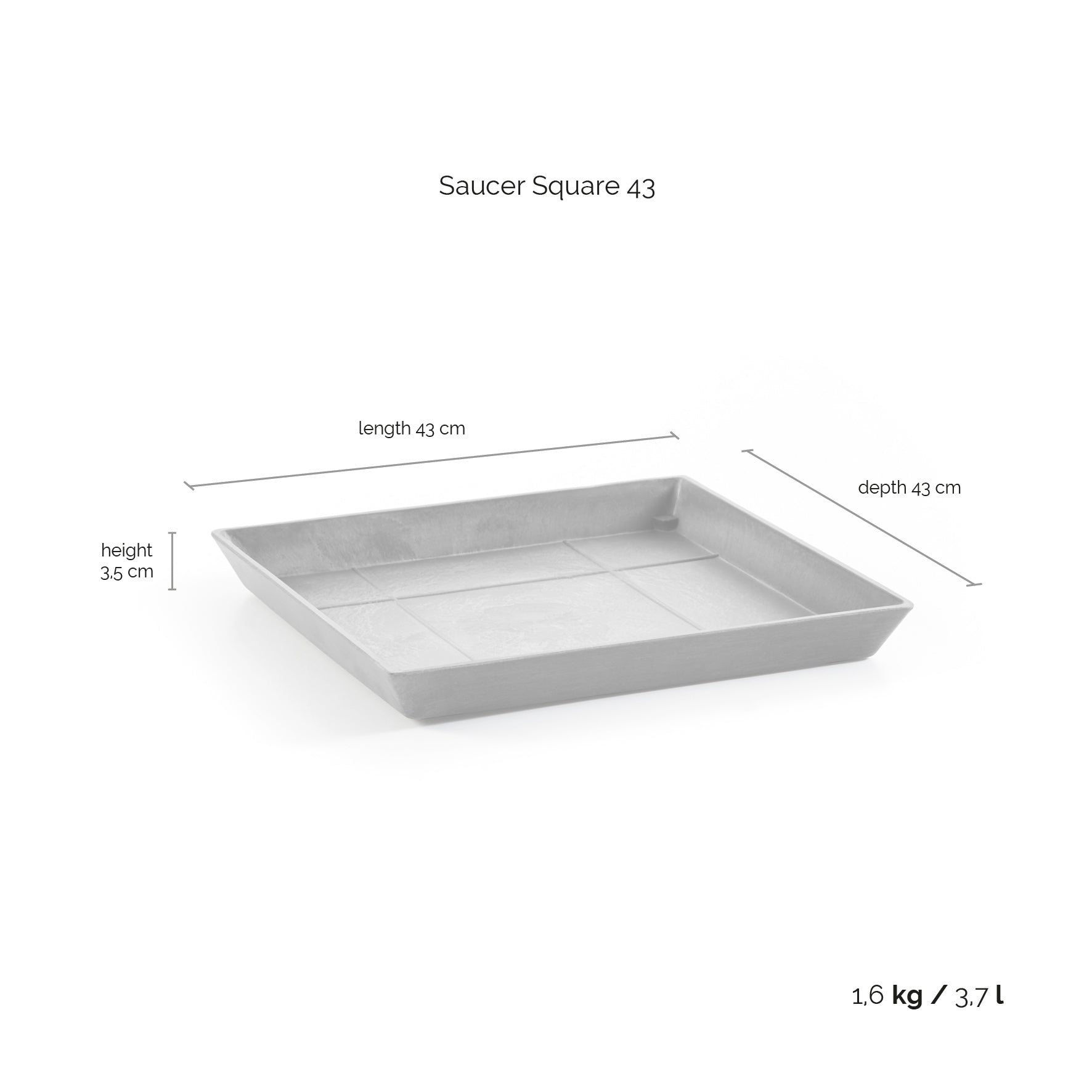 Sottovaso Quadrato 43X43XH3.5cm (per Rotterdam 50) Grigio Scuro LECHUZA