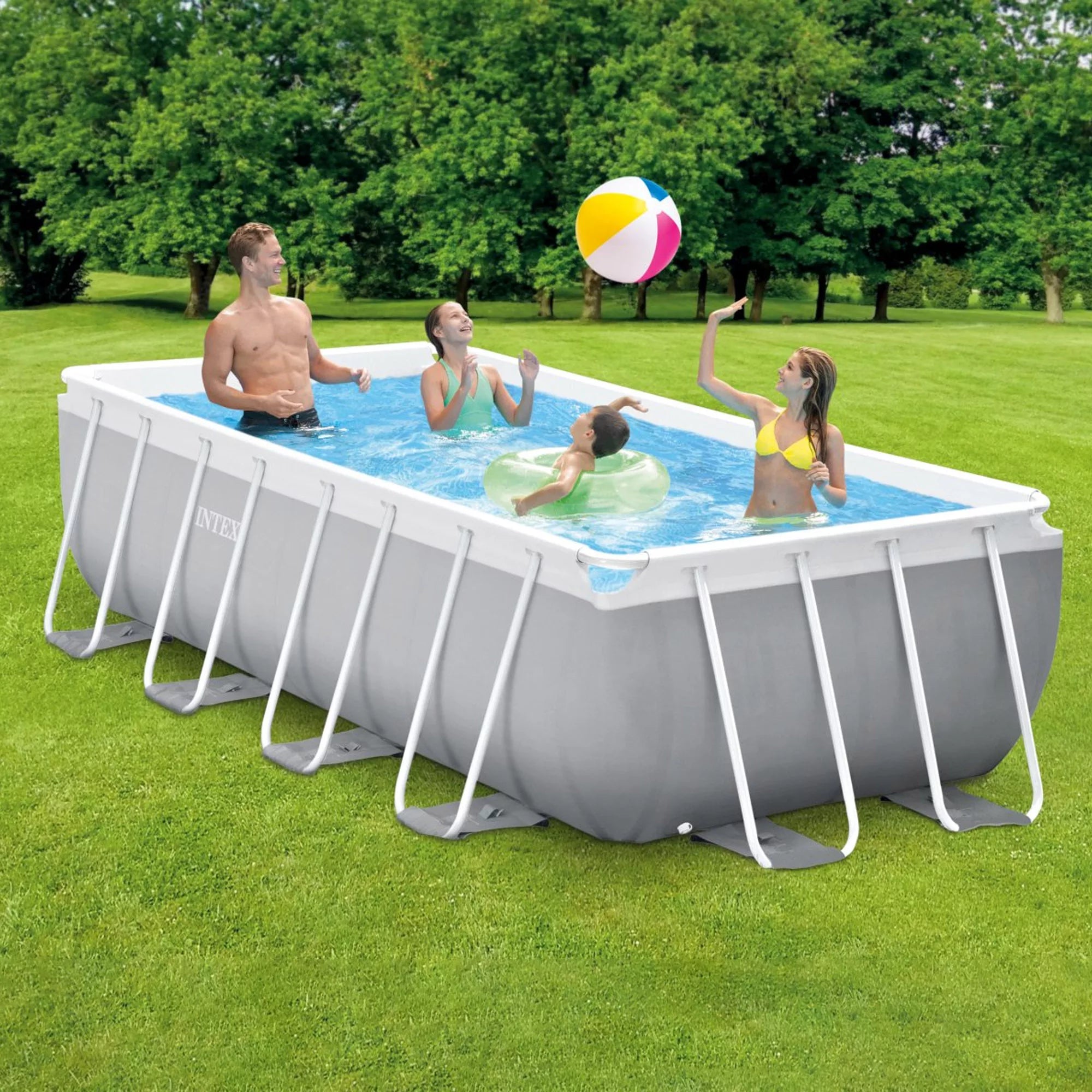 Piscina Rettangolare Prisma Frame 400x200x122cm Grigio Chiaro Intex