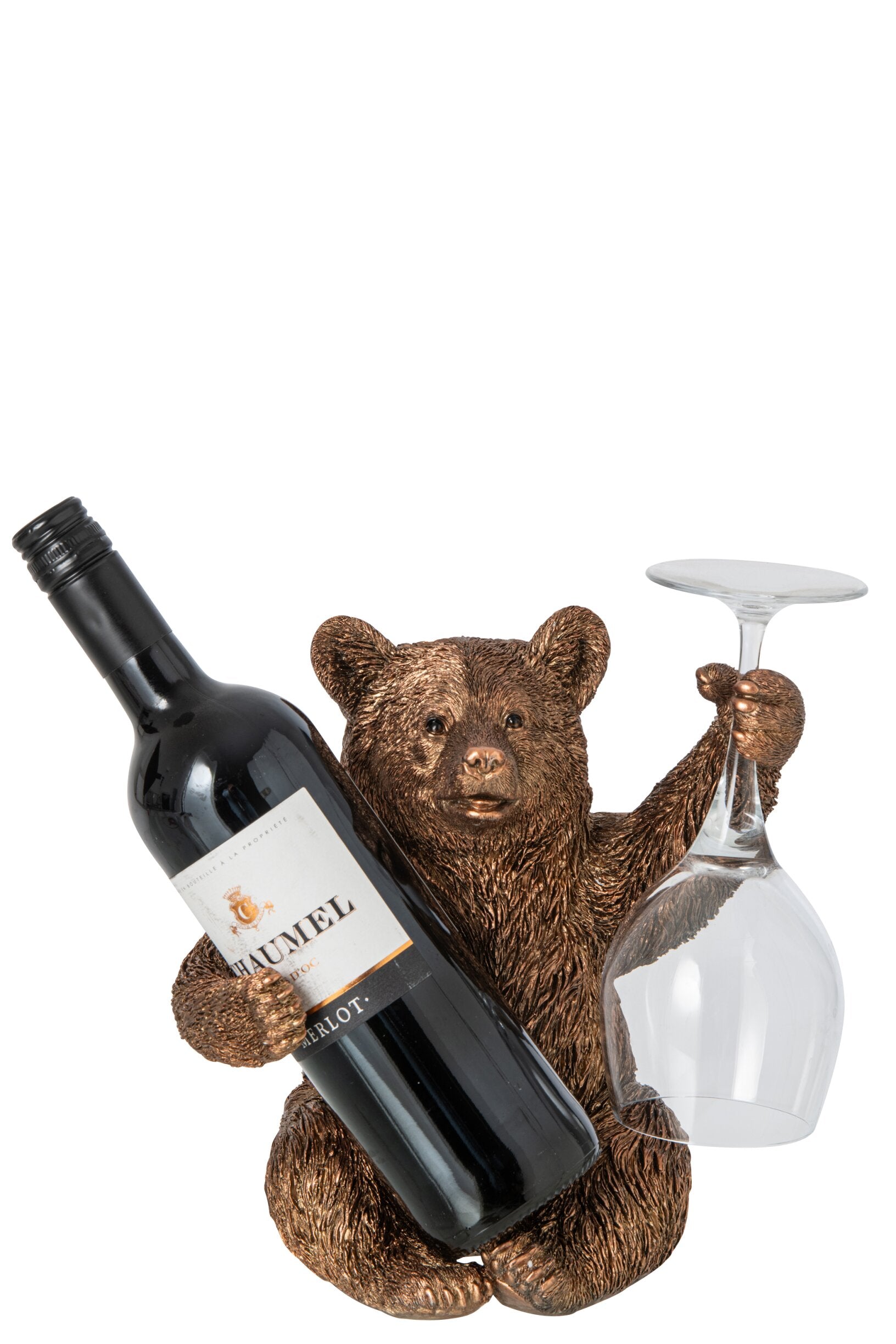 Orso Bottiglia Di Vino Resina Rame 23.5 cm 1.5 kg Peraga Christmas