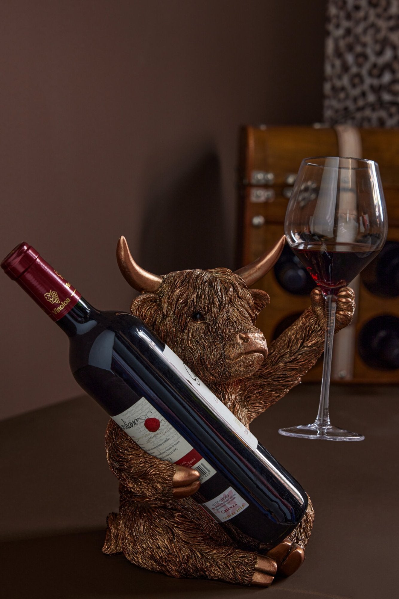 Toro Bottiglia Vino Resina Rame 27 cm Peraga Christmas
