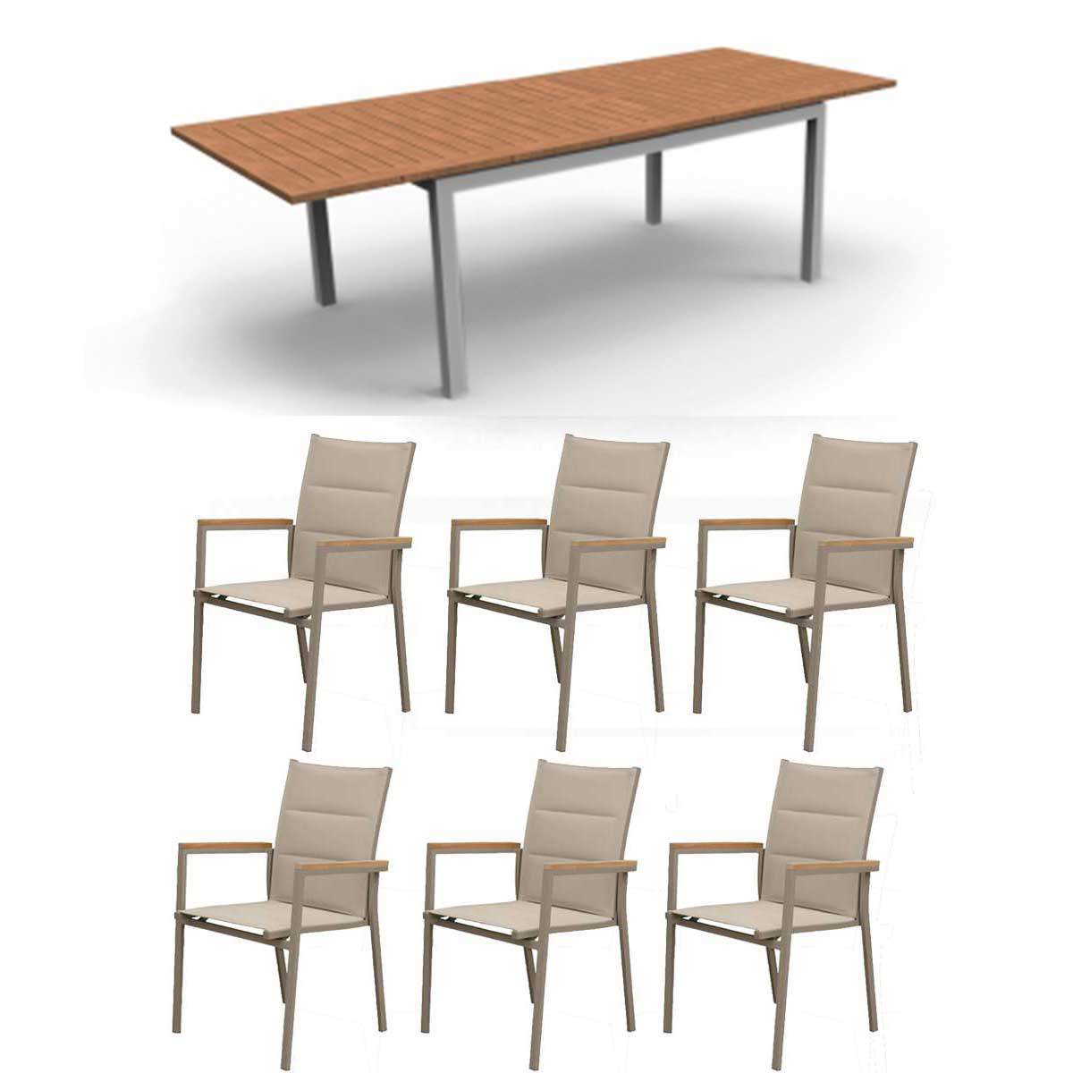 OFFERTA TAVOLO TIMBER TEAK ALLUNGABILE 200/280 CM+ 6 POLTRONE