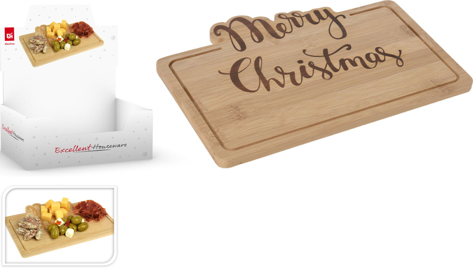 TAGLIERE IN LEGNO DI BAMBU 25X17 MERRY CHRISTMAS