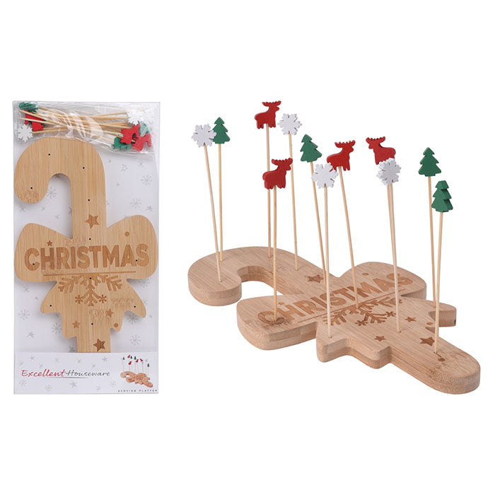 TAGLIERE BAMBU NATALIZIO CON SPIEDINI, 27,5X20,5CM