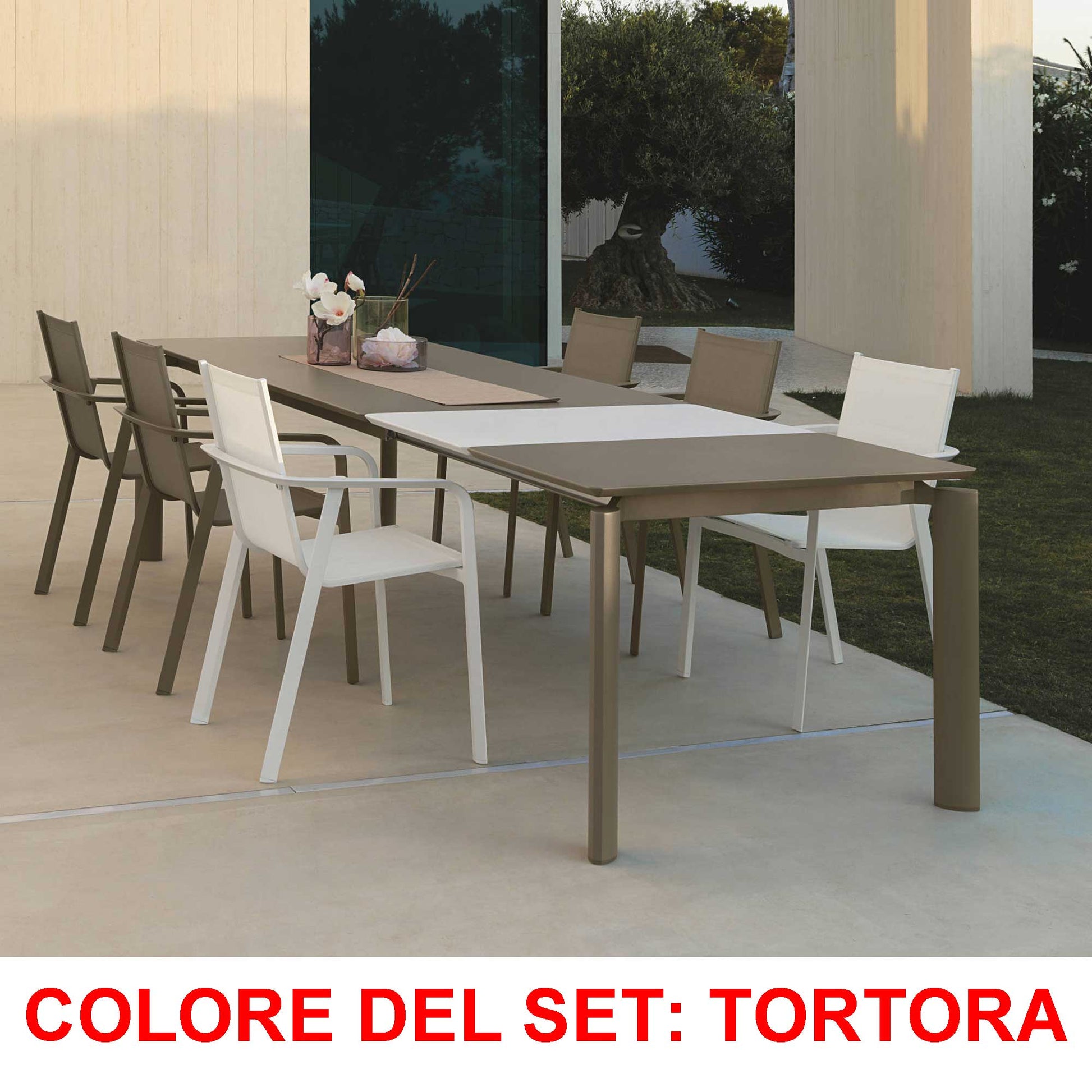 OFFERTA SET DA PRANZO TAVOLO ALL. MILO 160/215X95+ 4 POLTRONE TORTORA