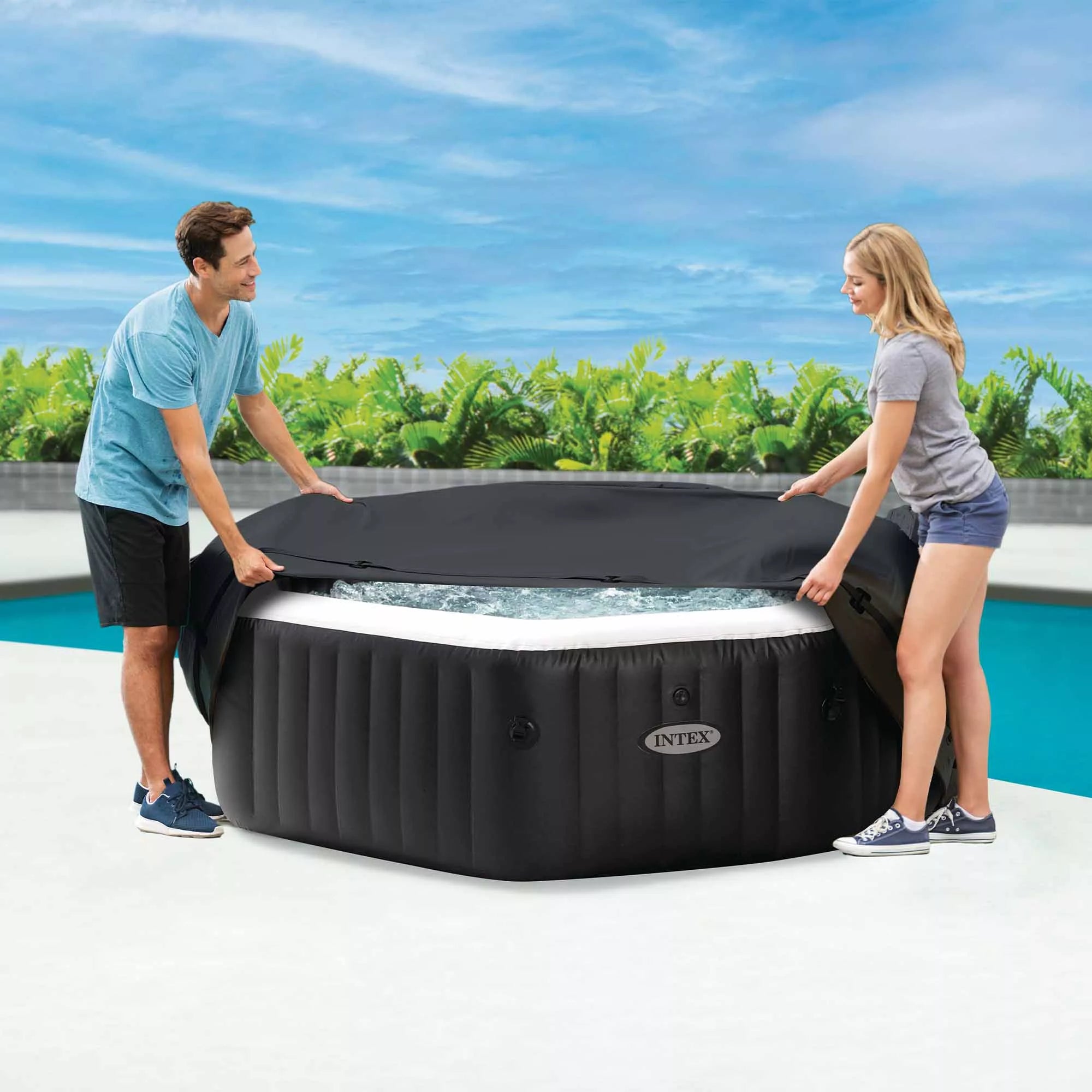 PureSPA Copertura Solare SPA Ottagonale 6 Posti 213x213x72cm Nero