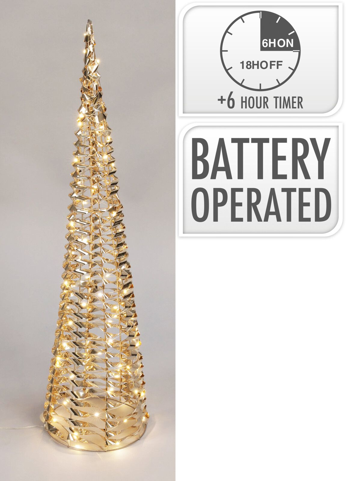 Albero decorativo a LED, 80 LED, 80 cm, colore oro, luce bianco caldo