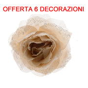 OFFERTA 6 PZ ROSA APPENDIBILE CON CLIP 14CM CON GLITTER CREMA