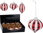 Pallina di natale 8cm - bianco/rosso modello assortito
