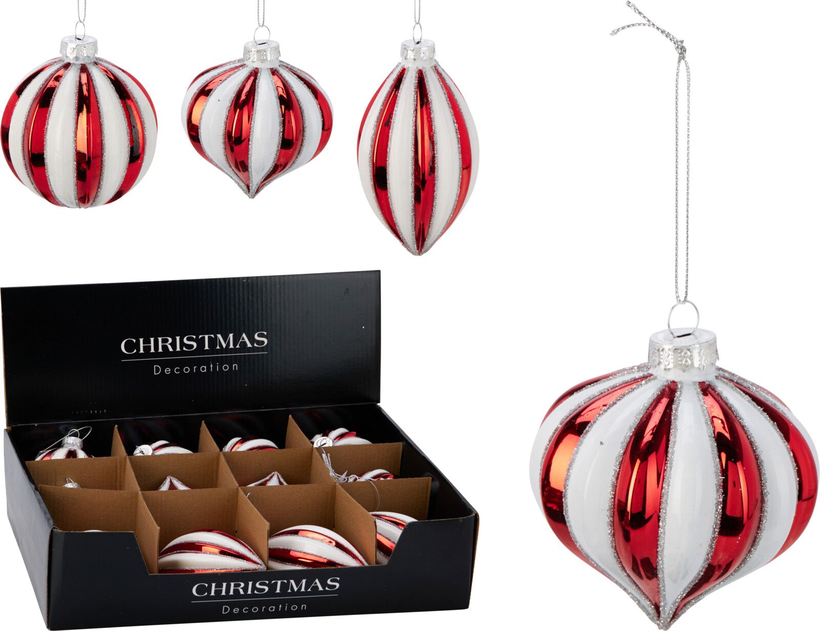 Pallina di natale 8cm - bianco/rosso modello assortito