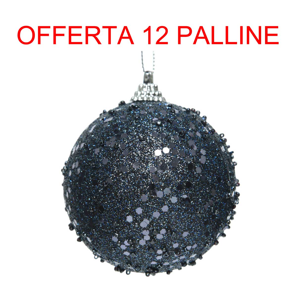 OFFERTA 12 PALLINE DI NATALE GLITTER 8 CM BLU NOTTE