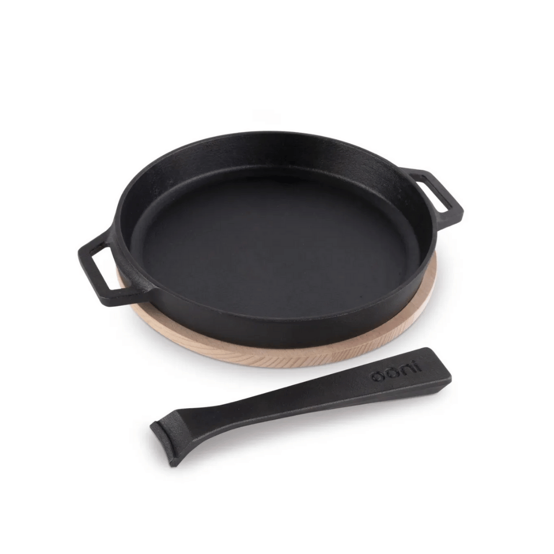 PADELLA TONDA IN GHISA E SUPPORTO IN LEGNO 23 CM