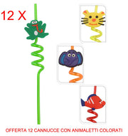 OFFERTA 12 CANNUCCE CON ANIMALETTI COLORATI ASSORTITI