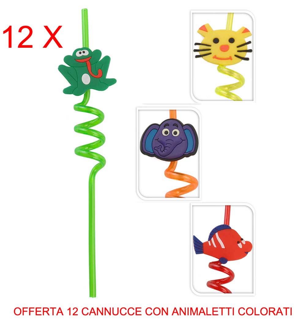 OFFERTA 12 CANNUCCE CON ANIMALETTI COLORATI ASSORTITI