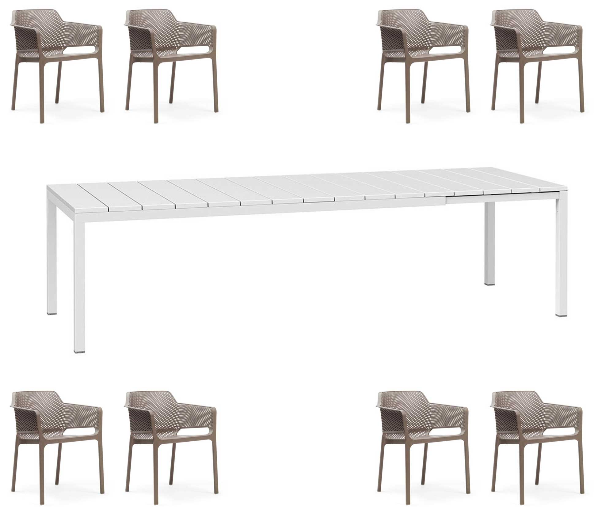 OFFERTA TAVOLO RIO ALLUNGABILE 210/280 +8 POLTRONE NET COLORE A SCELTA