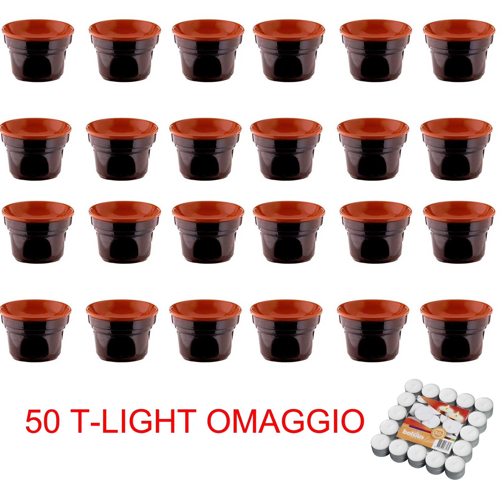 OFFERTA 24 FORNELLINI BAGNA CAUDA  CM 14 BRUNA TERRE D'UMBRIA + 50 T-LIGHT OMAGGIO