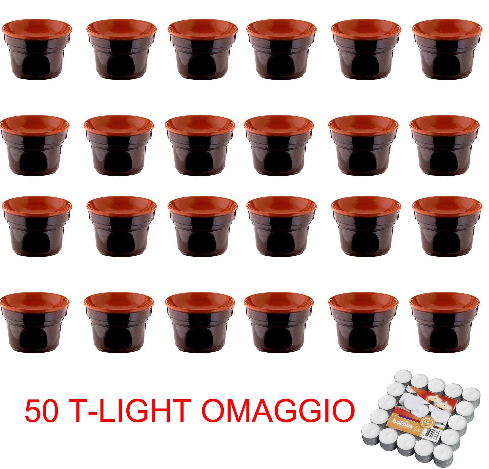 OFFERTA 24 FORNELLINI BAGNA CAUDA  CM 14 BRUNA TERRE D'UMBRIA + 50 T-LIGHT OMAGGIO