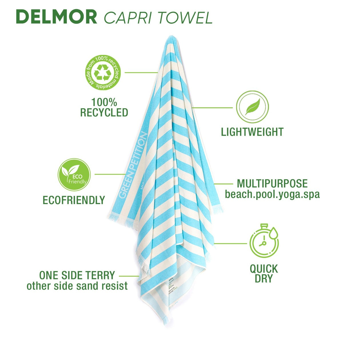 TELO MARE DELMOR CAPRI 100X180CM GREEN PETITION