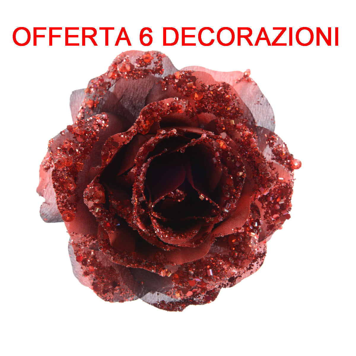 OFFERTA 6 PZ ROSA APPENDIBILE CON CLIP 14CM CON GLITTER BORDEAUX