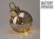 Pallina di natale grigia trasparente con LED, diametro 20 cm, luce bianco caldo
