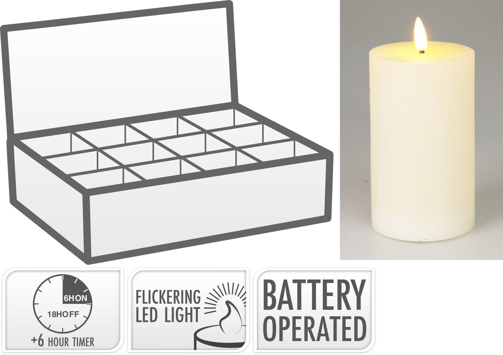 Candela decorativa a LED, 7x12 cm, colore avorio, con timer