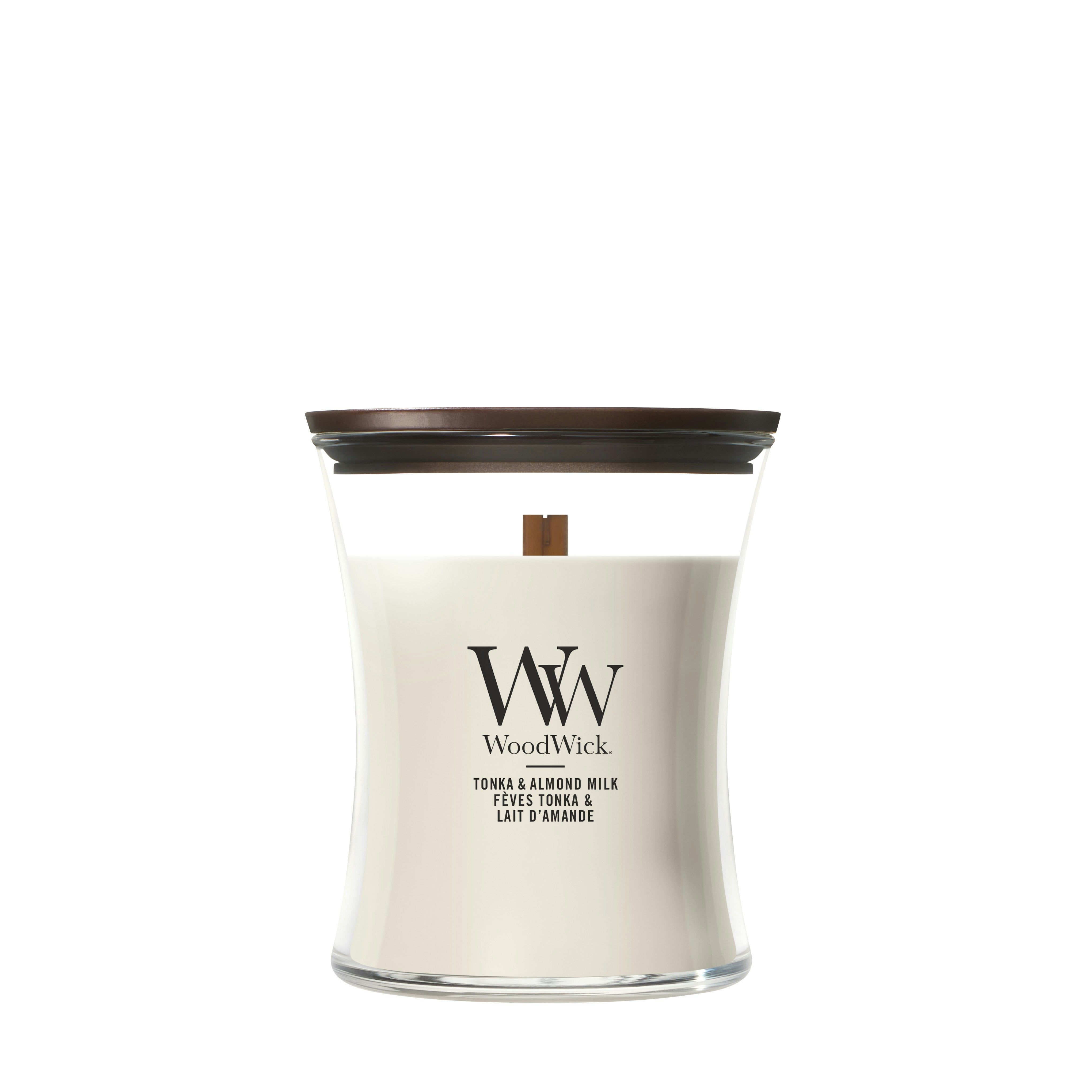 Candela Tonka & Almond Milk clessidra media 275g Neutri WoodWick