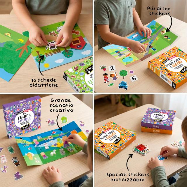 Gioco Educativo Scuola Stickers Le Mie Prime Parole 200 Adesivi Riutilizzabili 3-6 Anni Headu