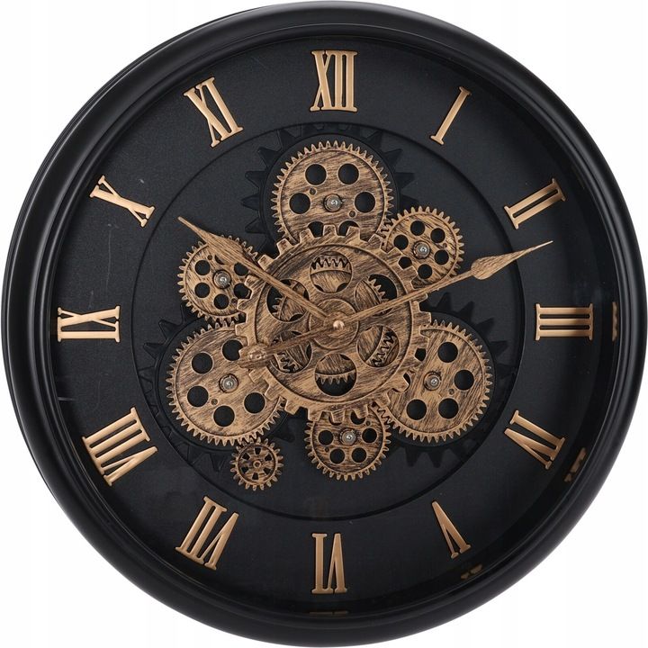Orologio da parete con meccanismo a vista, D 40 cm e spessore 6,5 cm, nero