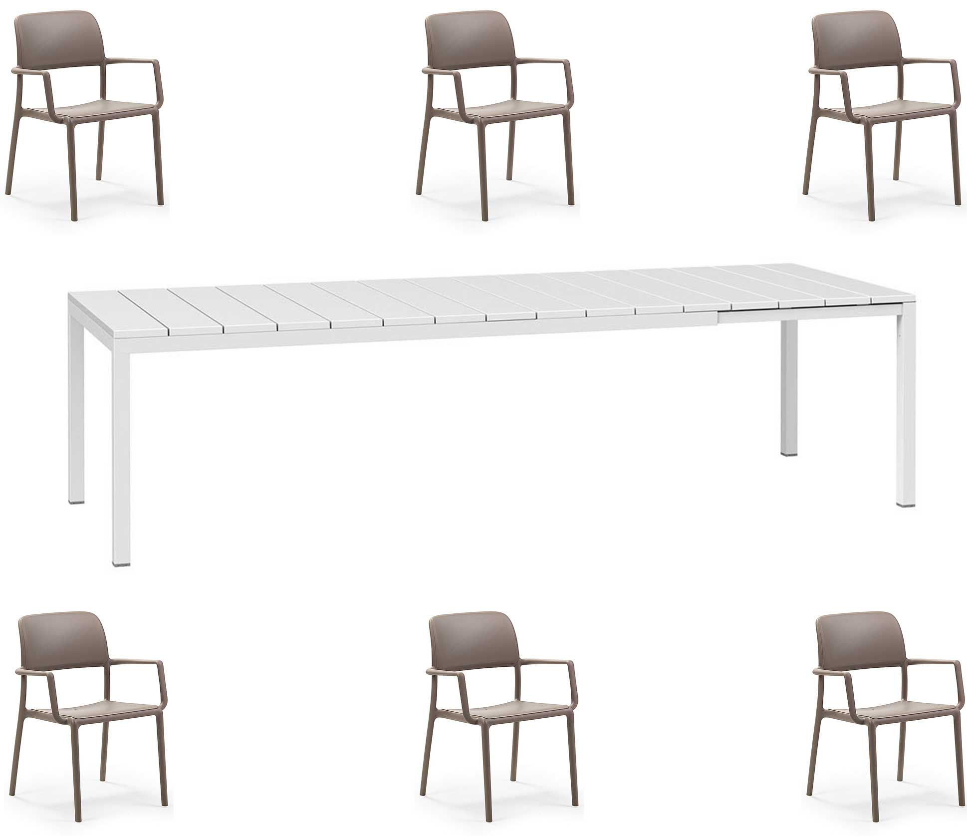 OFFERTA TAVOLO RIO ALLUNGABILE 140/210CM +6 POLTRONE RIVA COLORE A SCELTA