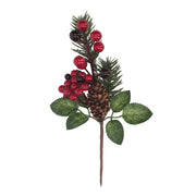 Ramo con Bacche Rosse e Pigna H.19 cm Verde