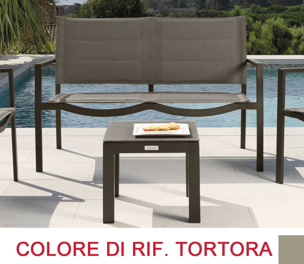 SALOTTO DA GIARDINO TOUCH IN ACCIAIO E TEXTILENE TORTORA