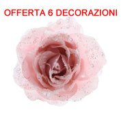 OFFERTA 6 PZ ROSA APPENDIBILE CON CLIP 14CM CON GLITTER ROSA CIPRIA